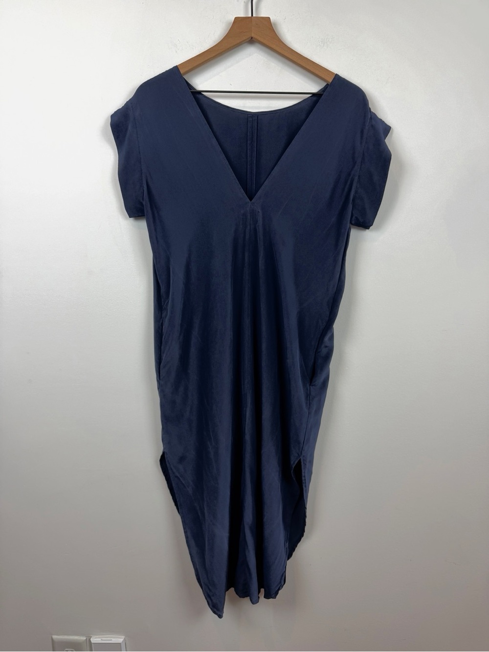Esby apparel reversible washed silk Kate dress in Navy